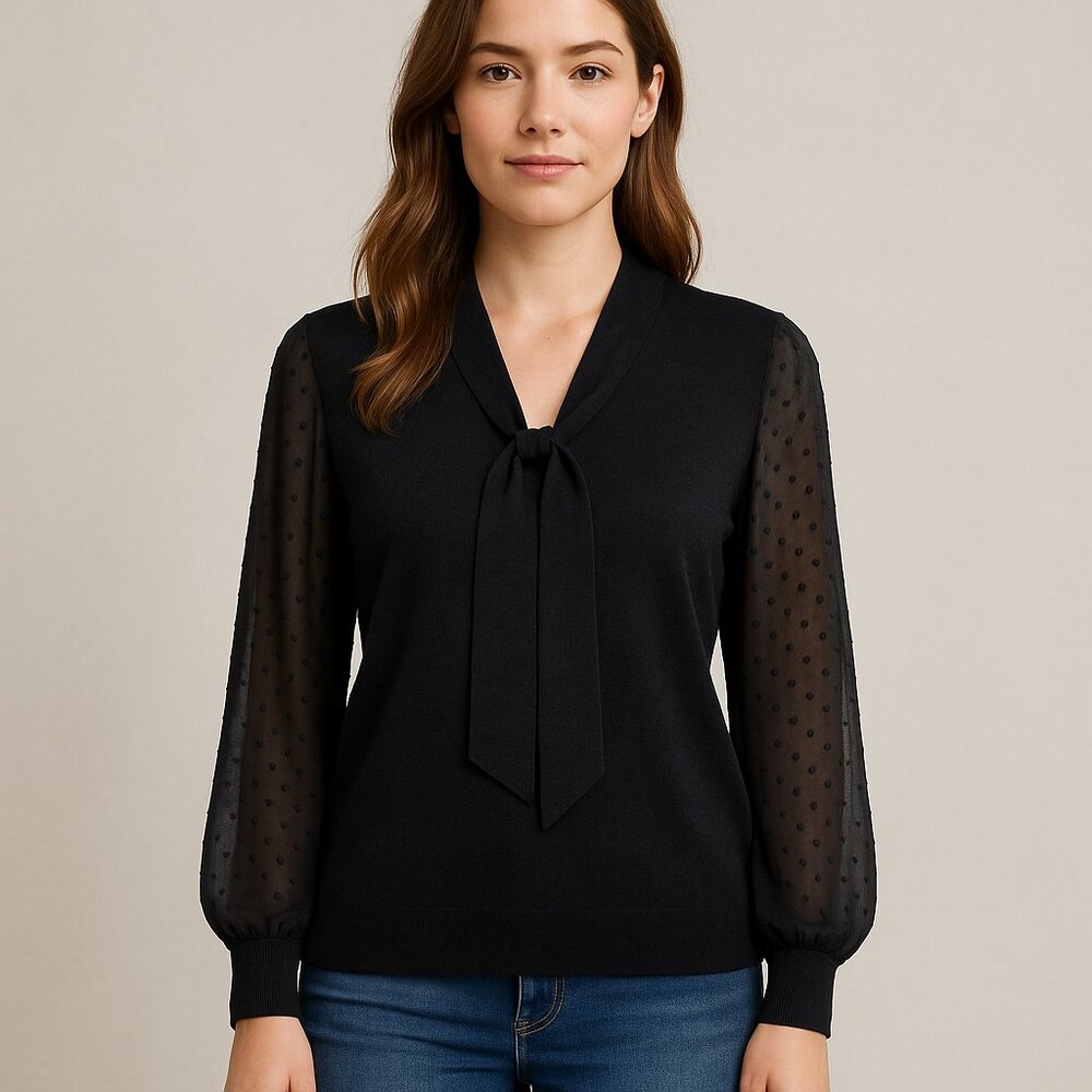 Adrianna Papell Low Bow Tie Front Sweater – Women’s L | New With Tags